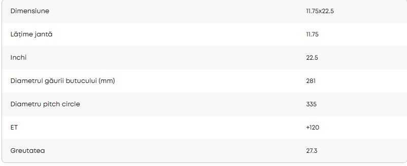 Janta Aluminiu Remorca 11.75x22.5 XLITE ET+120 BRUSHED 26MM