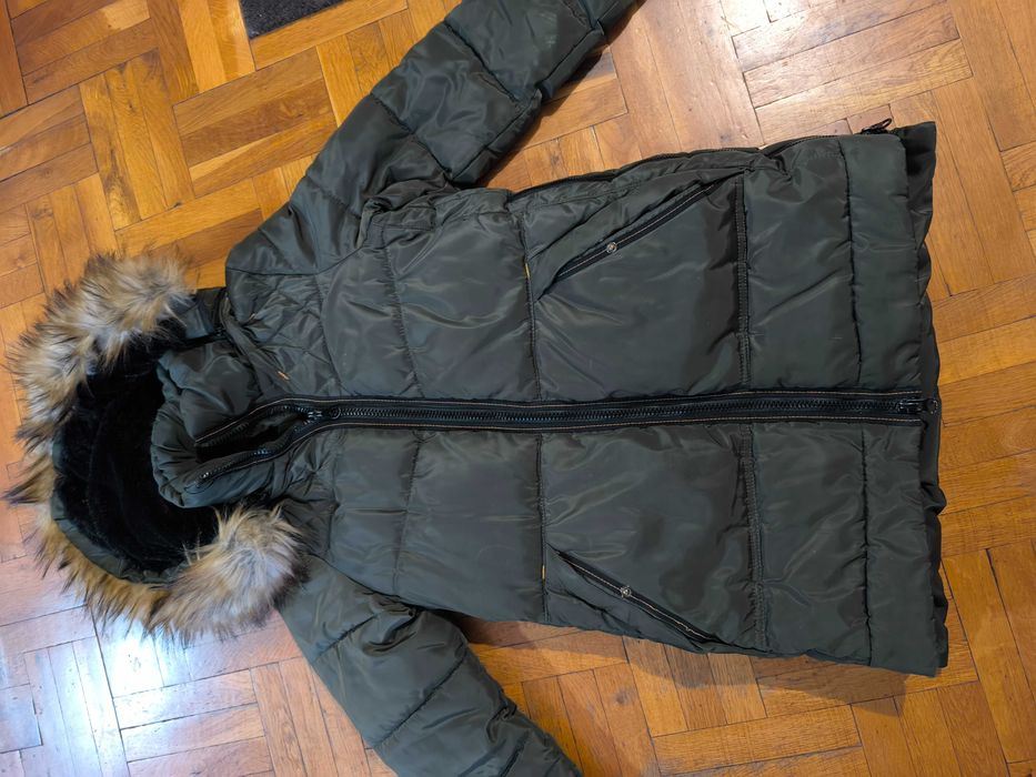 Зелено, дамско яке, пухено..