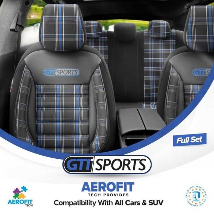 К-т Луксозна Тапицерия Automat-OTOM, Черна със син шев, GTI SPORTS