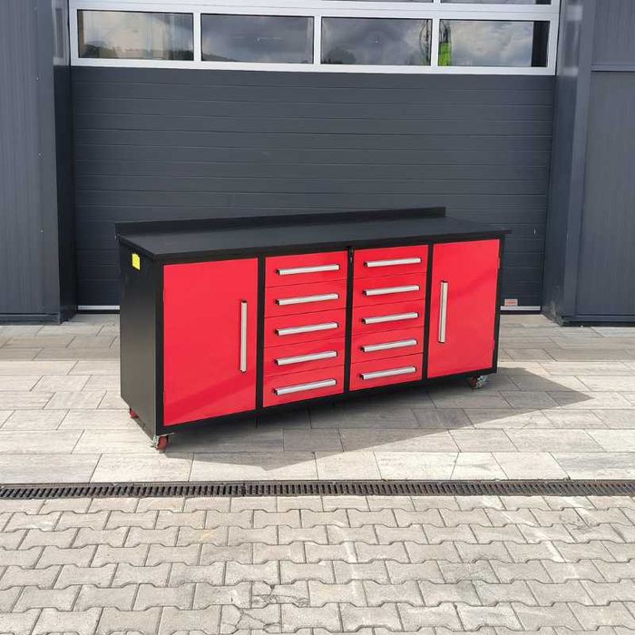 Dulap scule oțel – 10 sertare + 2 compartimente, roșu/negru