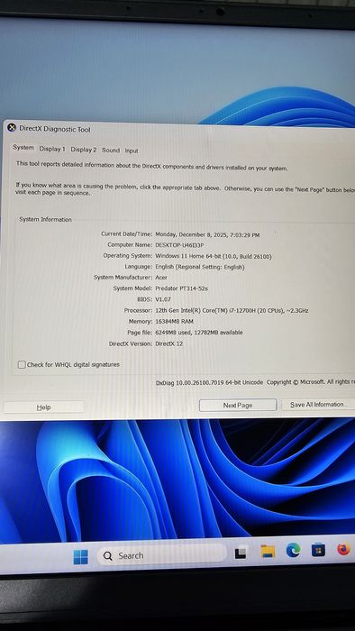 Laptop Acer Predator i.7 12700H Nvidia Rtx Ti 3050 4gb ddr6