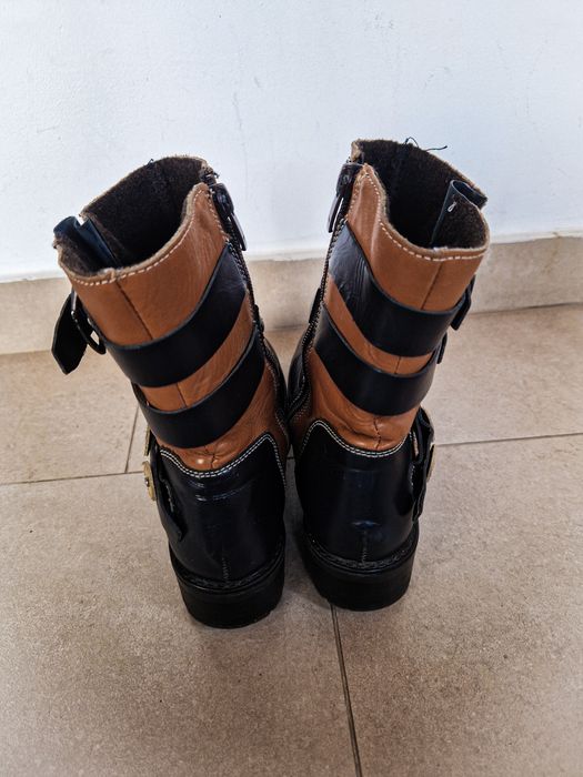 Cizme casual scurte MENUO BLU dama piele bleumarin-maro