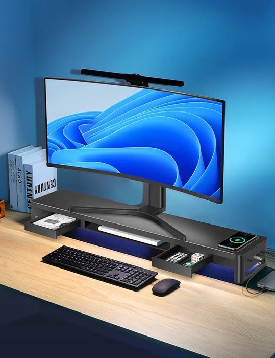 3в1 Стоиказа 2 монитора с 4 USB порта,Безично зарядно 2 чекмеджета