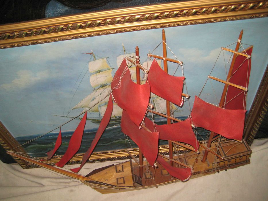 Картина Корабль 1 метр Масло Холст и Алые Паруса Модель Дерево