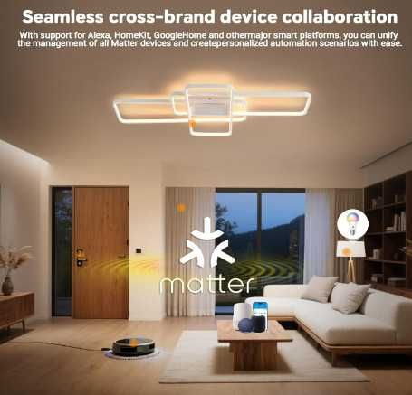 Смарт LED таванна лампа BAYHT, интелигентен LED плафон 80W, 105 см, димируема