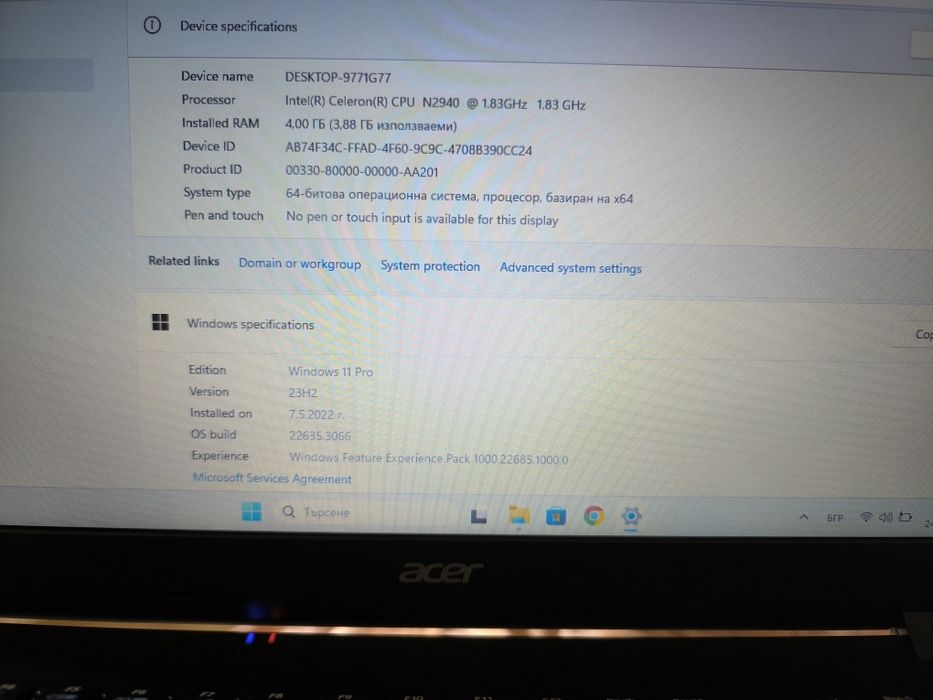 Acer Aspire ES1-512/,Intel Celeron N2940, RAМ 4GB DDR3