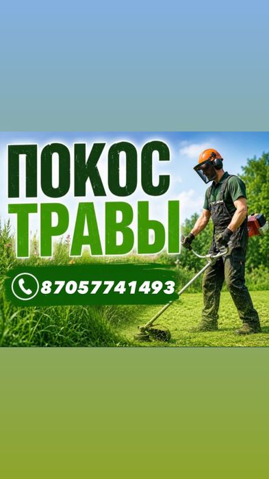 Покос травы тримером