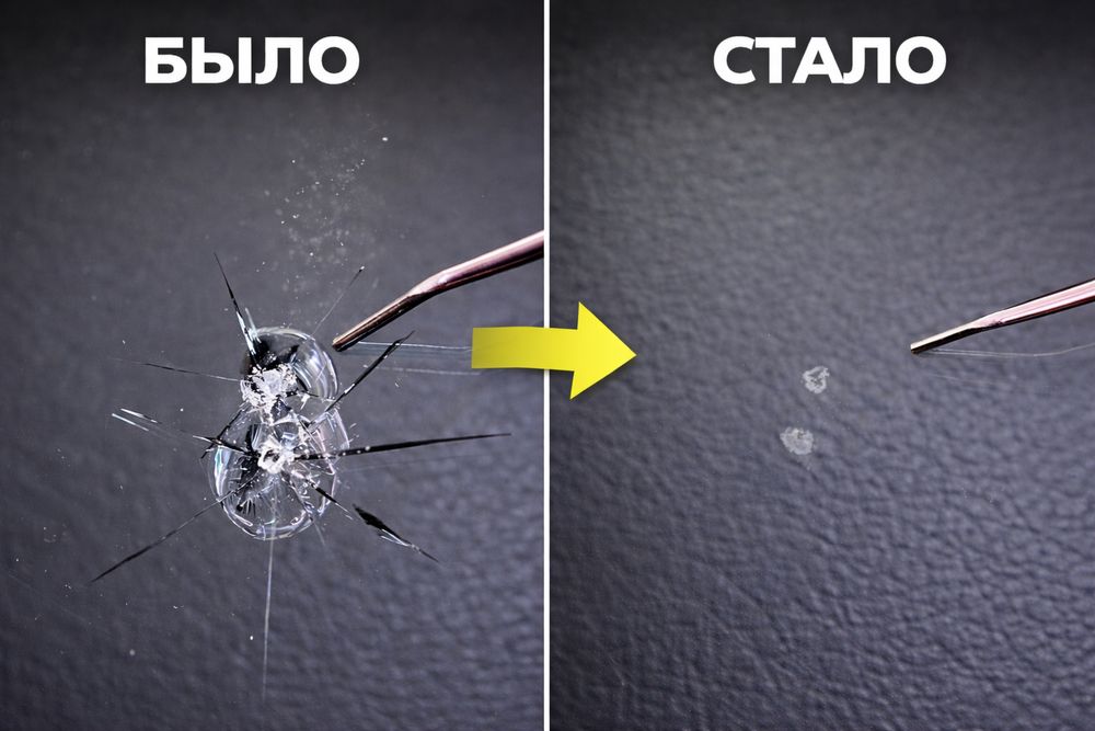 Ремонт сколов, трещин на лобовом стекле. Трешина скол рестоврация