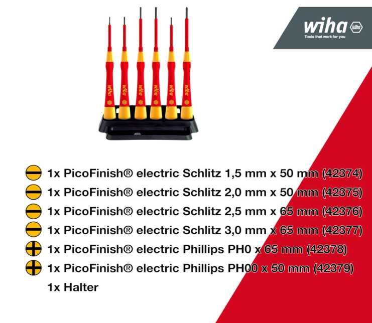 Wiha PicoFinish професионални електрически прецизни отвертки 6 бр