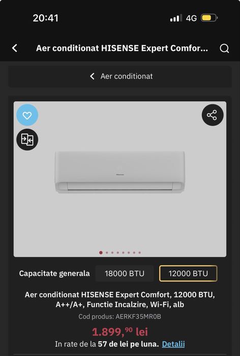 Hisense Aer Conditionat 12000Btu  Sigilat Garantie Altex