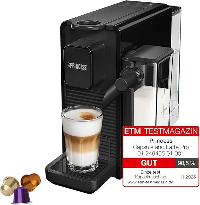 Капсулна кафемашина Princess Capsule and Latte Pro, съвместима с Nespresso капсули