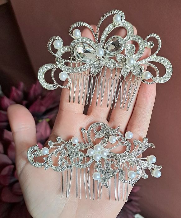 Pieptăn cristale și perle accesoriu par elegant pt cununia civilă