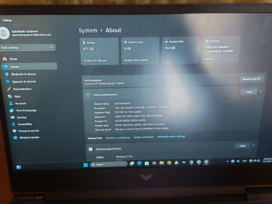 Hp victus rtx 3050