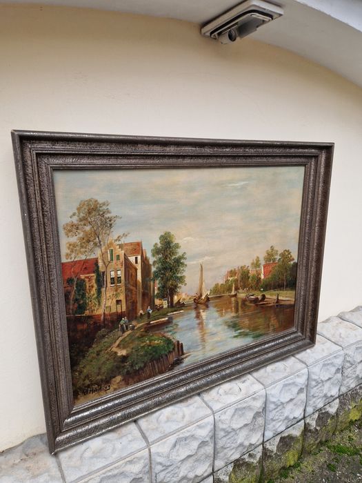 Топ- Уникална огромна майсторска антикварна картина масло върху платно