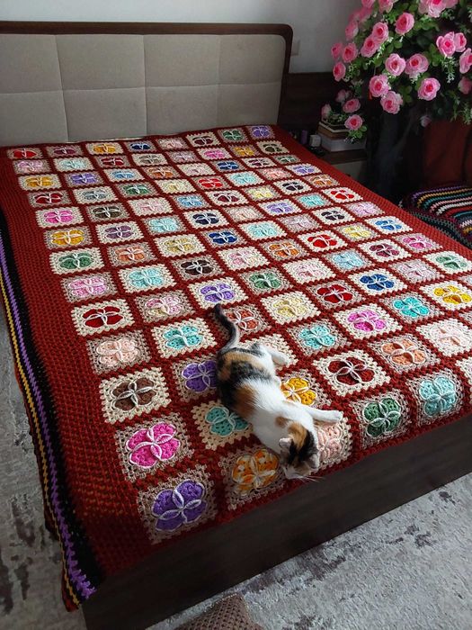 Cuvertură de LUX Pat Matrimonial Mozaic 180x200, Croșetată Manual, Nouă
