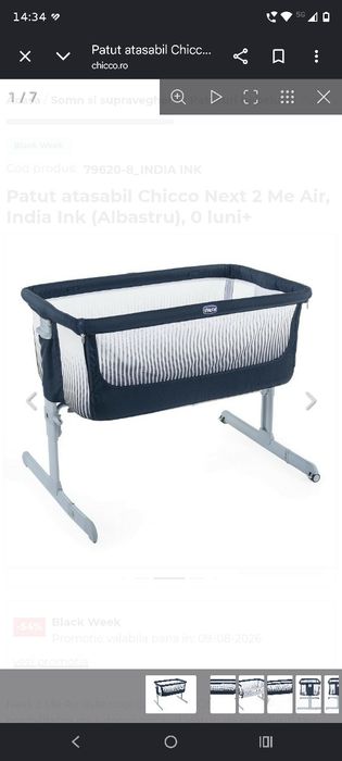 Patut atasabil Chicco Next 2 Me Air, India Ink (Albastru), 0 luni+