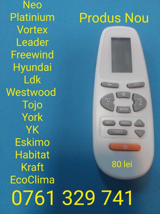 Telecomanda aer conditionat Vortex Heinner Tojo Paxton Beko Platinium Lg Samsung Yamato Carrier Aux Neo Chigo Hitachi Gree Hisense Whirlpool Midea