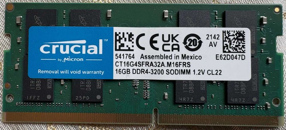 Crucial 16GB DDR4 3200MHz SODIMM CL22 памет за лаптоп