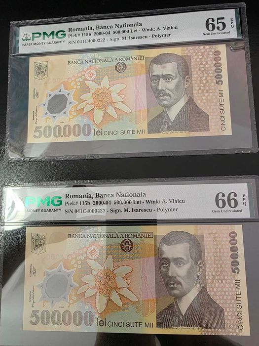 Bancnota 500.000 lei 2004 in grad PMG 66 & 65 EPQ