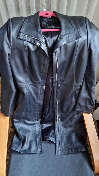 Haina lunga de piele, dama, negru, ca noua, masura 38