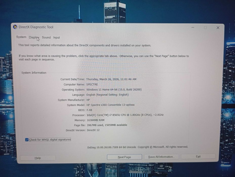 HP Spectre x360 13” 4K Touch – i7, 16GB RAM, ~512 SSD Samsung nou