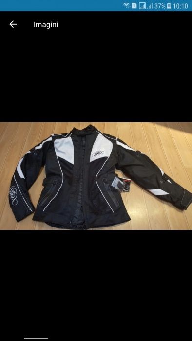 Geaca motto cu aparatori shox alb cu negru