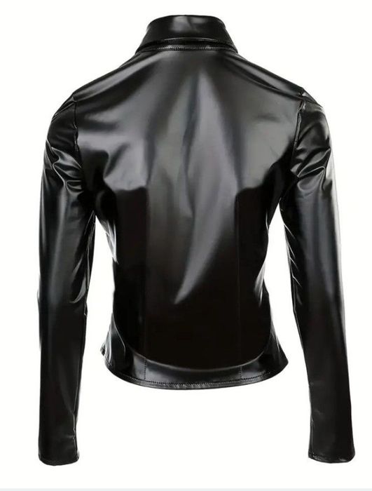 Camasa piele ecologica, accesorii metalice argintii, super model