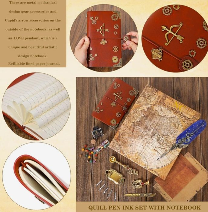 Набор для каллиграфии: перо из натурального пера, чернила, блокнот, 5