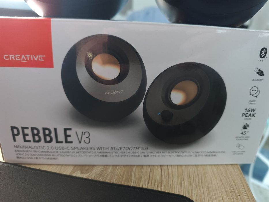 Boxe Creative Pebble v3, 2.0 Bluetooth 5.0, USB-C/A & Aux-in, Negru