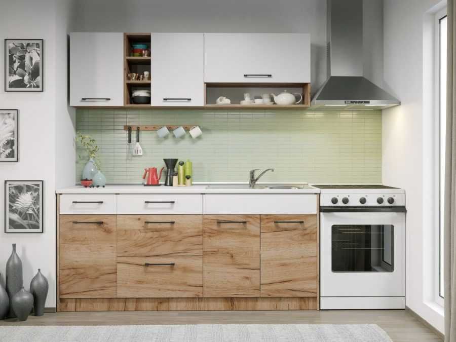 Set Mobila Bucatarie Gastro 180 Alb/Stejar – C05