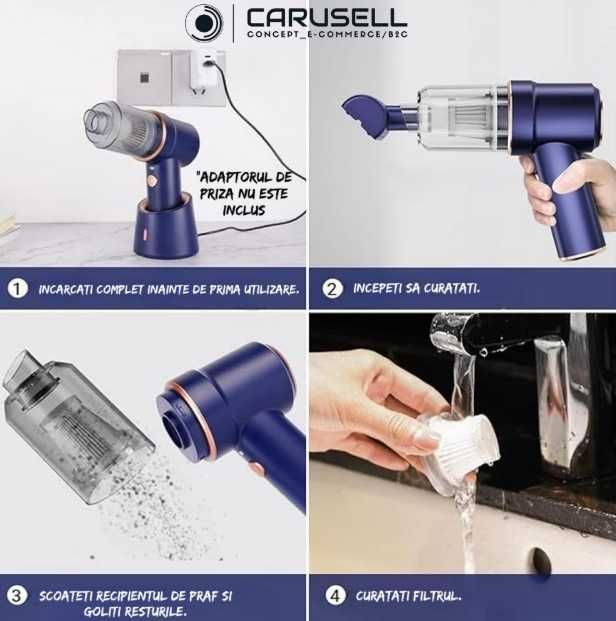 Автомобилна 2в1 прахосмукачка за дома и колата със зарядна станция