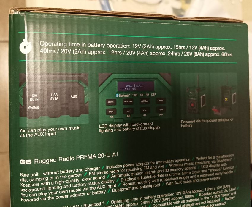 Parkside Radio baterie 12V 20V  camping santier Bluetooth USB stereo