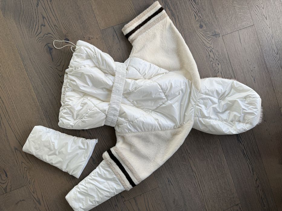 Бяло палто яке от ест. кожа алкантара с лисица ест. косъм 2 в 1