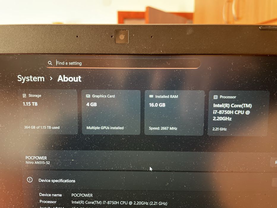 Laptop Acer Nitro 5 16GB RAM I7 8th GTX 1050ti 4GB
