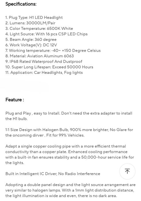 Авто LED крушки Auxito, цокъл H1