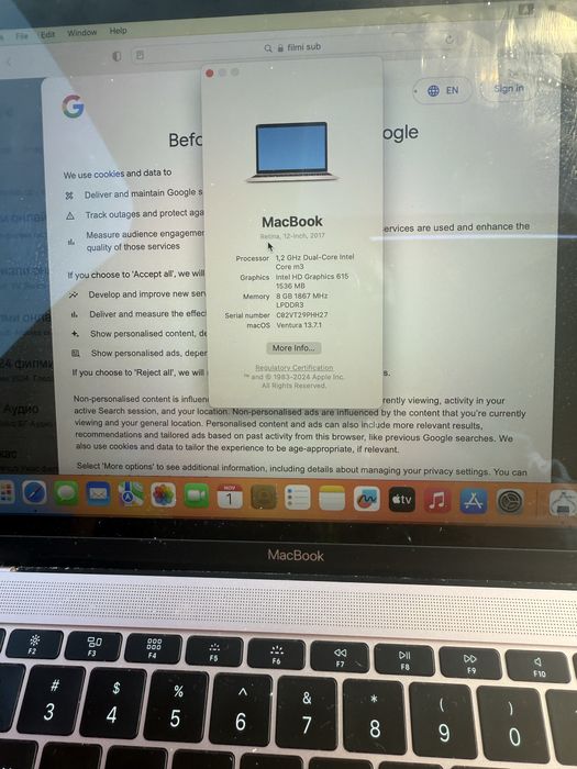 Macbook 12 m3 256 gb 16 ram  220 лв