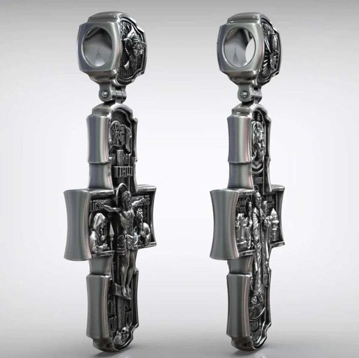 Сребърен двустранен кръст с синджир