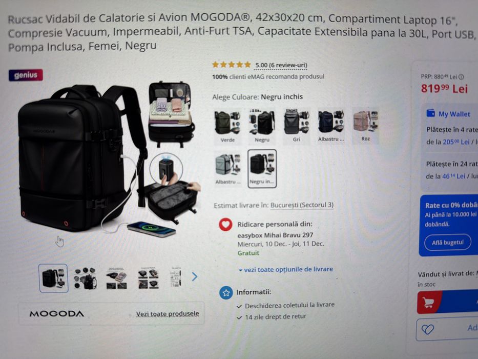 Rucsac vacuum wizzair 42 x 30 x20 (compresie