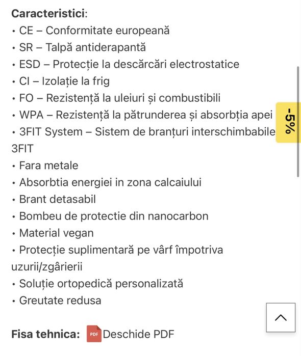 Bocanci cu protectie ESD si bombeu metalic