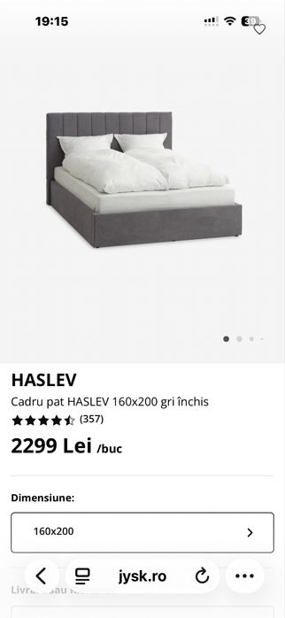 Pat tapițat Haslev  160x200 cu ladă depozitare – model HASLEV