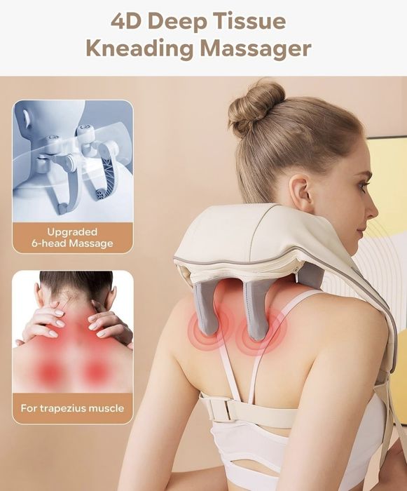 БЕЗЖИЧЕН шиацу масажор с вградена презареждаща се батерия