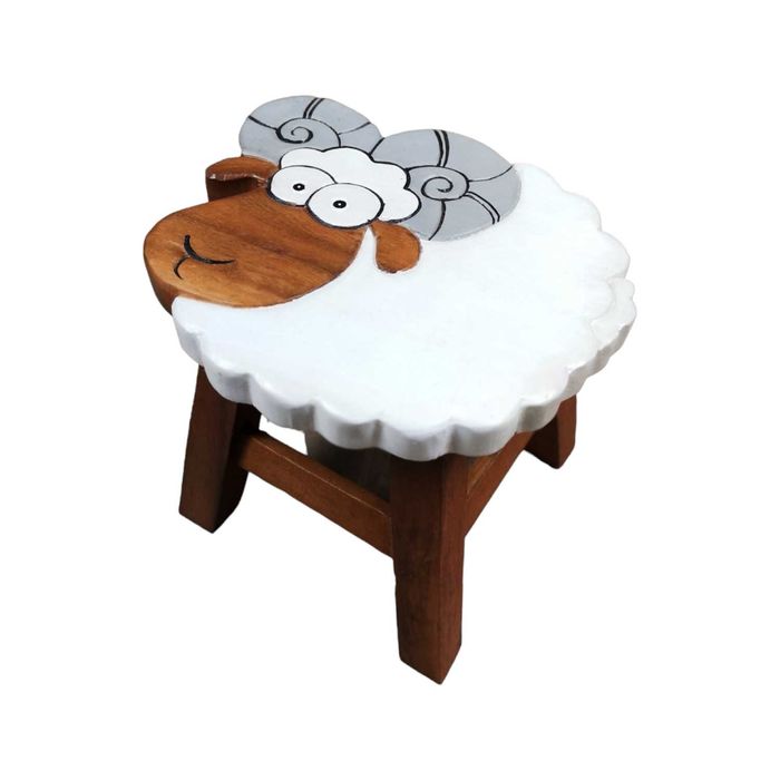 Дървено детско столче  КУЧЕ с цветна дърворезба