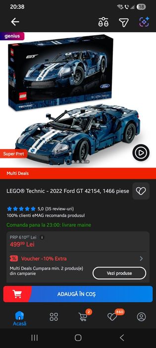 Lego Technic 42154 Ford GT 2022 - COMPLET Asamblat, PERFECT