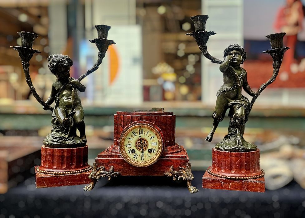 Ceas Mantel cu sfesnice din bronz