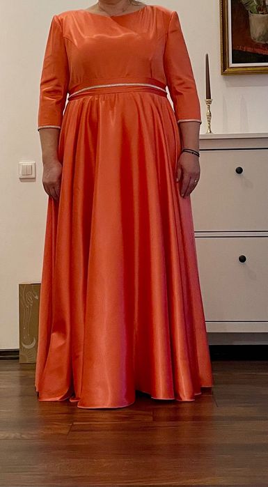 Rochie lungă de ocazie din triplu voal satinat