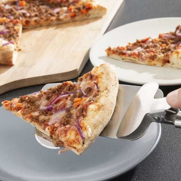 Feliator de pizza 4-in-1 disc de taiere lama zimtata spatula si cleste