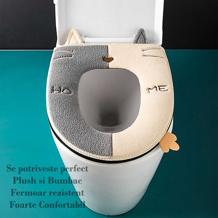 Husa, colac WC, confortabila, cu fermoar, Lana, pufos si rezistent