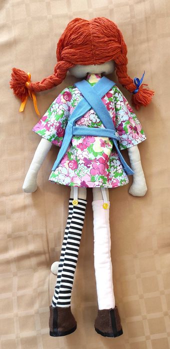 Кукла Пипи Дълъг чорап. Ръчна изработка.