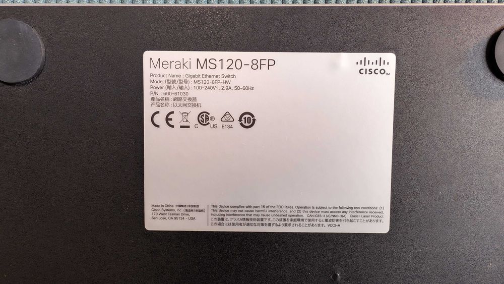 Switch Cisco Meraki MS120-8FP