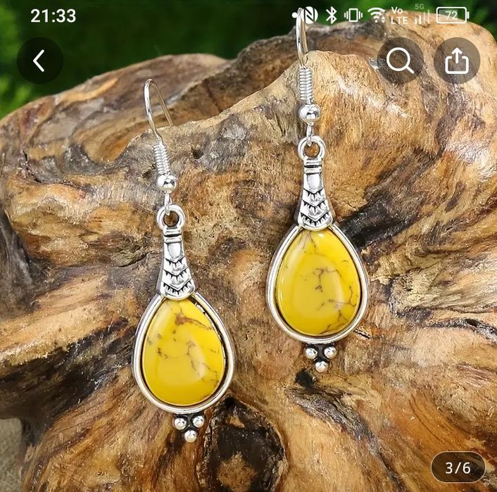 Комплект бижута в бохо стил Инкрустиран квадратен естествен камък -све